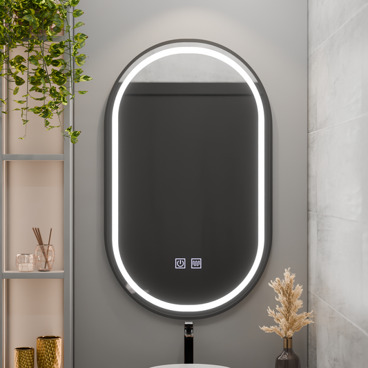 Oglinda LED Ovala 60x100cm VETRO Touch Sistem Dezaburire Dimabila, Rama Neagra Oglinzi Korman E Default Title Alessandro Design