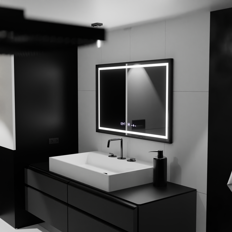 Prostokątne lustro LED, 120x80cm, Verite Majeste Noir Motion Glow Marcello, system odmgławiania, zegar i termometr, przyciemniane lustra Marcello Domyślny tytuł Alessandro Design