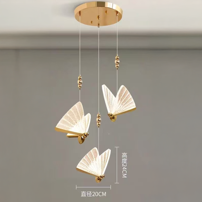 Akrylowa lampa wisząca LED Butterfly 9W, ciepłe/neutralne/zimne światło 3000K/4000K/6000K, złoto, metal i akryl, żyrandole LED z regulacją wysokości Domyślny tytuł Alessandro Design