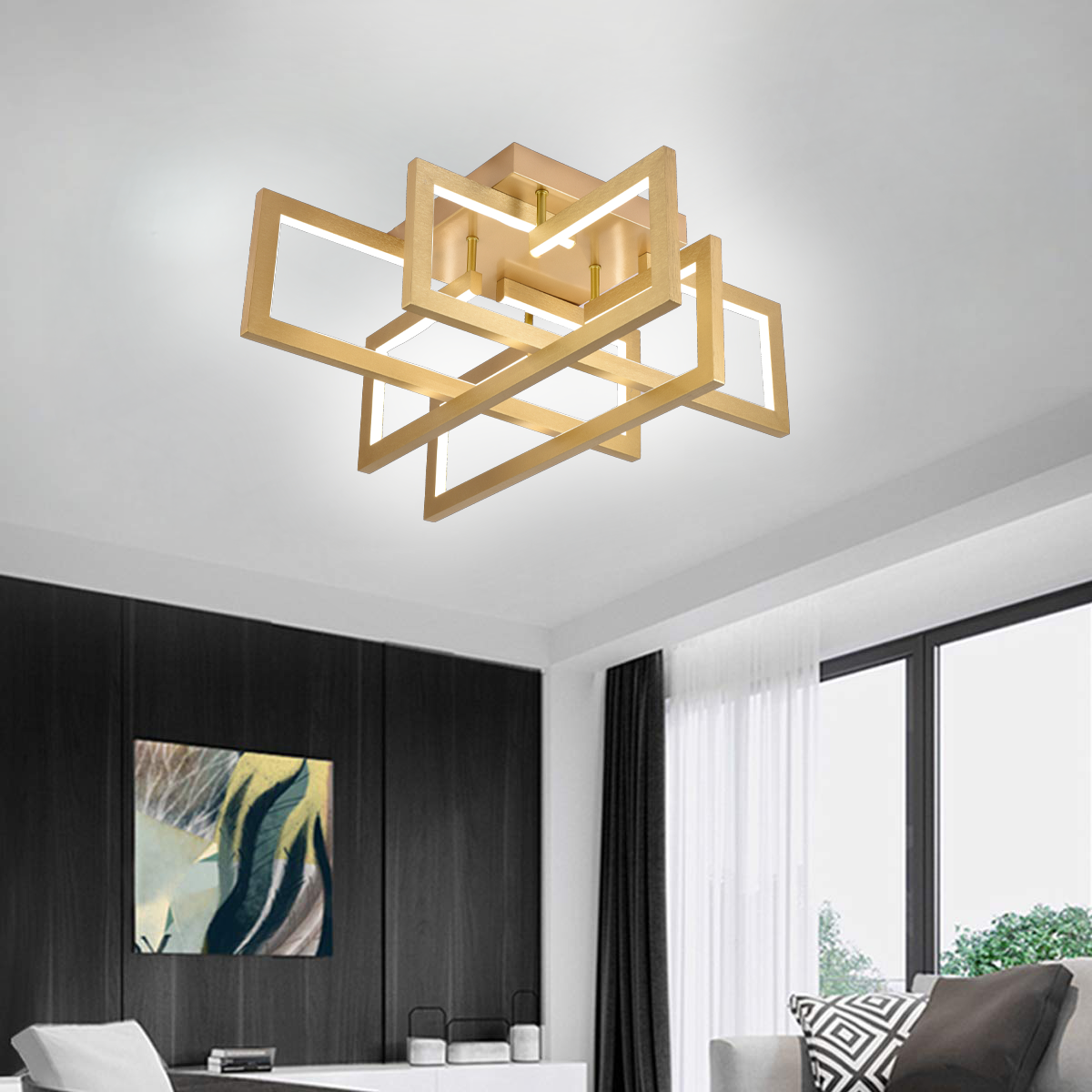 Żyrandol LED z pilotem 96 W, 4 elementy, światło zimne/ciepłe/neutralne, możliwość przyciemniania, złoty żyrandol LED z pilotem Domyślny tytuł Alessandro Design