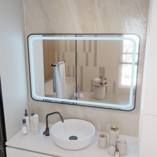 Prostokątne lustro LED 100x65cm EDGE Touch Demister System, czarna ramka