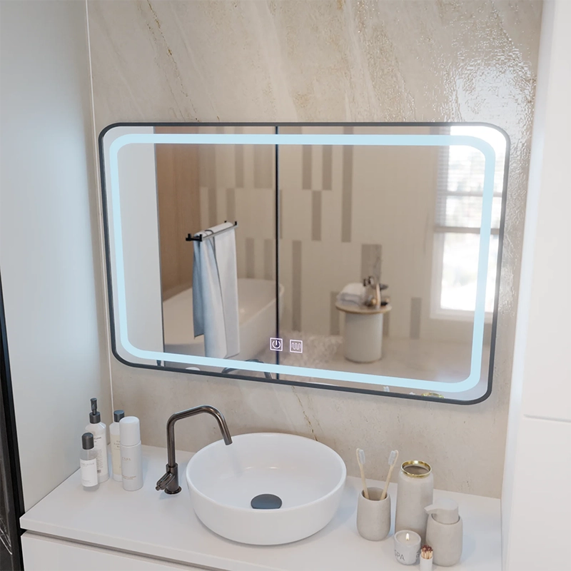 Prostokątne lustro LED 100x65cm EDGE Touch Demister System, czarna ramka