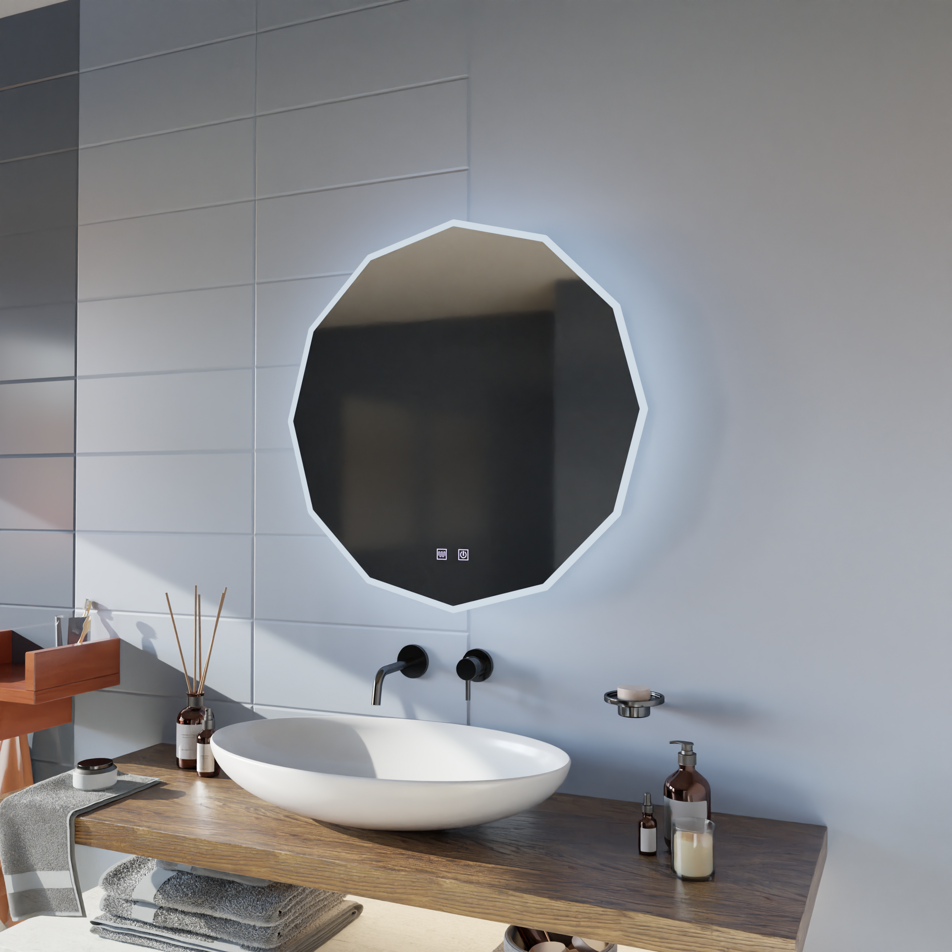 Okrągłe lustro LED, 80 cm, VIVO Touch, system odmgławiania, ściemniane lustra Korman E Domyślny tytuł Alessandro Design