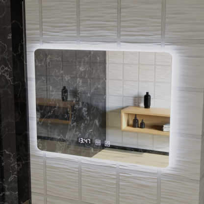 Oglinda LED Dreptunghiulara ARTAR Touch, 80X60cm, Sistem Dezaburire, Dimabila, Ceas si Temperatura, Lumina Calda Neutra Rece 3000K/4000K/6000K Oglinda Baie cu LED si Dezaburire Default Title Alessandro Design