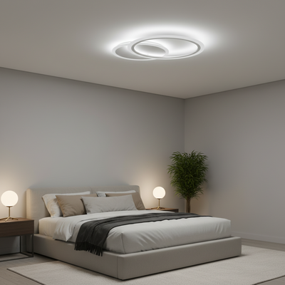 Żyrandol LED z pilotem LUCY 27W, 2 kółka, światło zimne/ciepłe/neutralne, możliwość przyciemniania, biały, metal i akryl