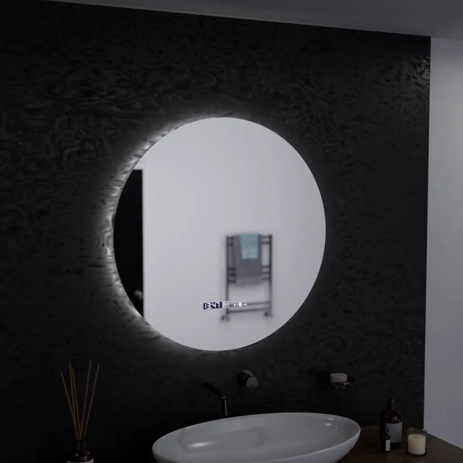 Okrągłe lustro LED, 60 cm, Serenite MotionGlow Marcello, system odmgławiania, zegar i termometr, przyciemniane lustra Marcello Domyślny tytuł Alessandro Design