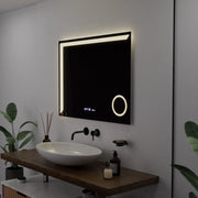 Prostokątne lustro LED, 80x60 cm, Precision MotionGlow Marcello, system usuwania zamglenia, zegar i termometr, lupa kosmetyczna, przyciemniane lustra Marcello Domyślny tytuł Alessandro Design