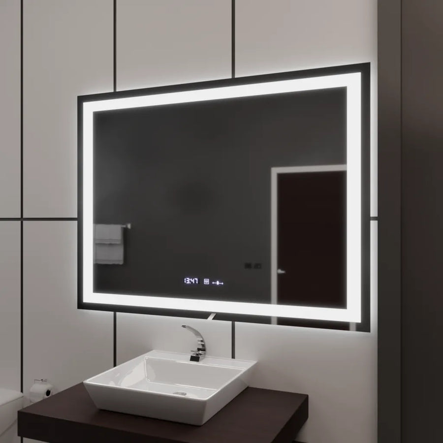 Prostokątne lustro LED 120x80cm Vérité MotionGlow Marcello, system odmgławiania, zegar i termometr, ściemniane lustra Marcello Domyślny tytuł Alessandro Design