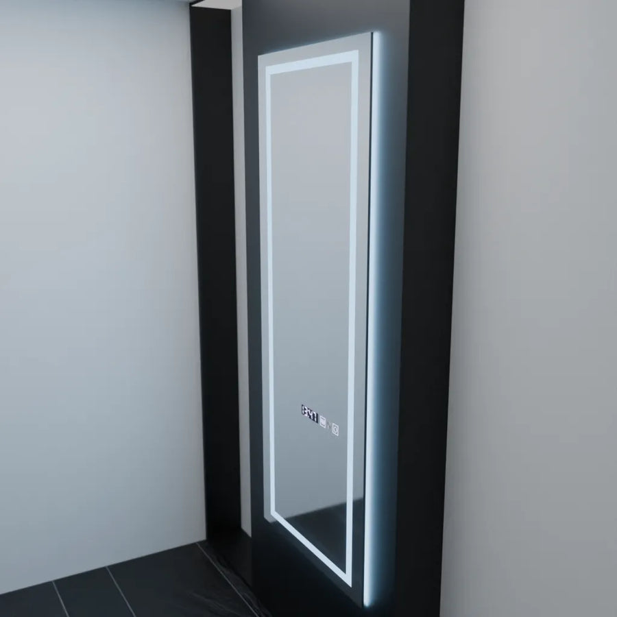 Prostokątne lustro LED, 60x150 cm, czujnik radarowy Alessia Marcello, system przeciwmgielny, zegar i termometr, dimabila, lustra Dressing Couture Domyślny tytuł Alessandro Design