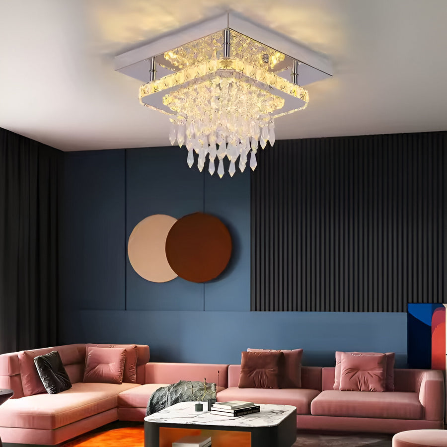 Kwadratowy żyrandol LED Alberico, 17 W, światło zimne/ciepłe/neutralne, kryształ, błyszczący chrom Nowoczesne żyrandole Domyślny tytuł Alessandro Design
