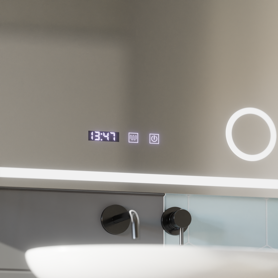 Lustro dotykowe LED NIVERA System odmgławiania, zegar i temperatura 80x60 cm Lustra kosmetyczne Lustra Korman S Domyślny tytuł Alessandro Design