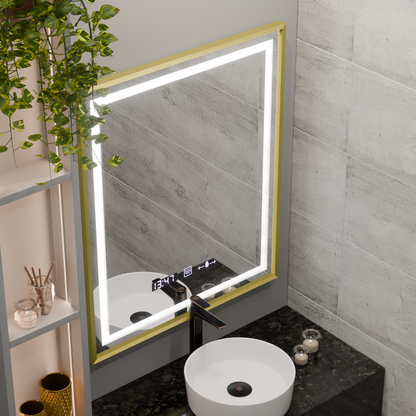 Prostokątne lustro LED, 75x90 cm, Verite Royale Gold MotionGlow Marcello, system odmgławiania, zegar i termometr, przyciemniane lustra Marcello Domyślny tytuł Alessandro Design