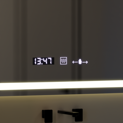 Prostokątne lustro LED 120x80cm Vérité MotionGlow Marcello, system odmgławiania, zegar i termometr, możliwość przyciemniania W09/120X80BTRGB Lustra Marcello Domyślny tytuł Alessandro Design