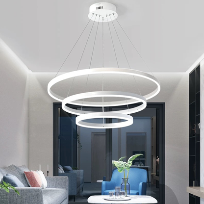 Zawieszany żyrandol LED z pilotem SERENA 85W, 60cm, 3 koła, światło zimne/ciepłe/neutralne, możliwość przyciemniania, biały, żyrandol LED z regulacją wysokości z pilotem Domyślny tytuł Alessandro Design