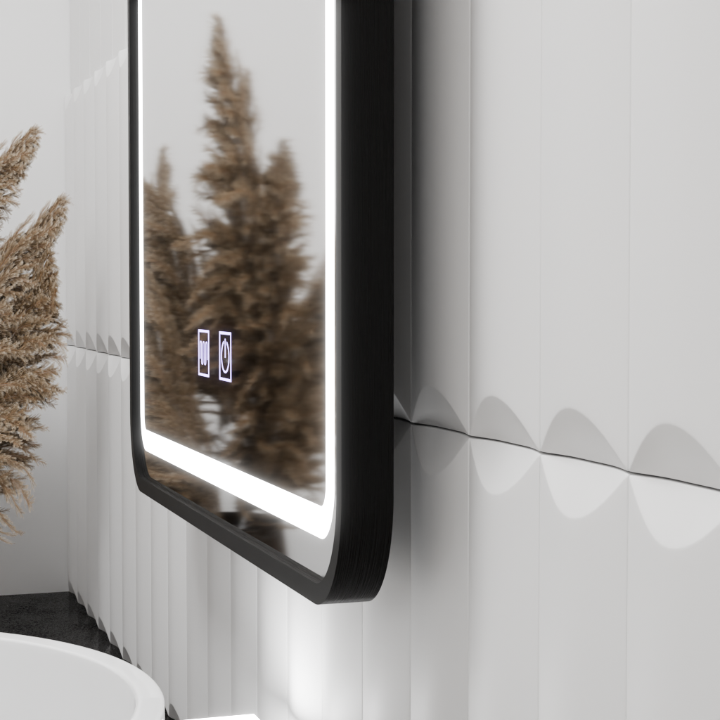 Prostokątne lustro LED 80x60cm – system odmgławiania EDGE Touch, lustra z czarną ramką Korman E Domyślny tytuł Alessandro Design