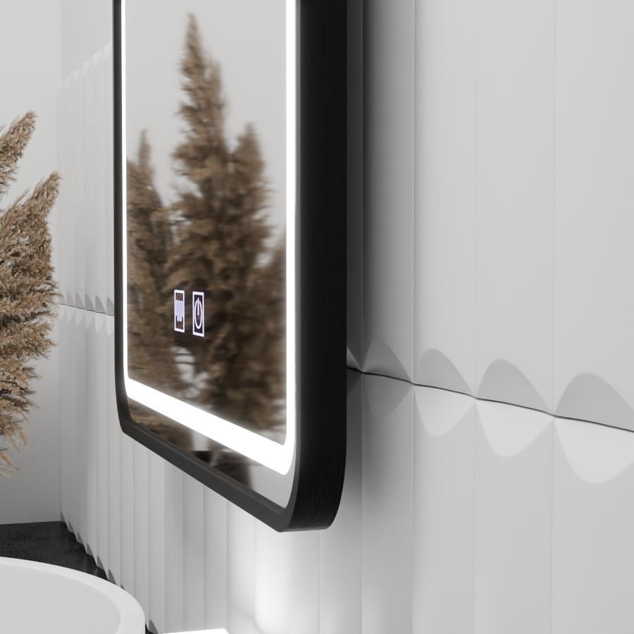 Prostokątne lustro LED 80x60cm – system odmgławiania EDGE Touch, lustra z czarną ramką Korman E Domyślny tytuł Alessandro Design