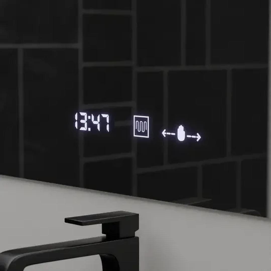 Prostokątne lustro LED, 80x60cm, ABSOLU MotionGlow Marcello, system odmgławiania, zegar i termometr, lupa kosmetyczna, przyciemniane lustra Marcello Domyślny tytuł Alessandro Design