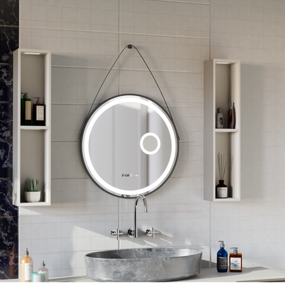 Okrągłe lustro LED, 11 W, 60 cm, czujnik Micah Marcello MotionGlow, system odmgławiania, zegar i termometr, lupa kosmetyczna, przyciemniane lustra Marcello Domyślny tytuł Alessandro Design