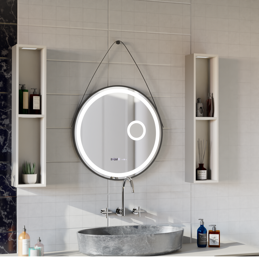 Okrągłe lustro LED, 11 W, 60 cm, czujnik Micah Marcello MotionGlow, system odmgławiania, zegar i termometr, lupa kosmetyczna, przyciemniane lustra Marcello Domyślny tytuł Alessandro Design