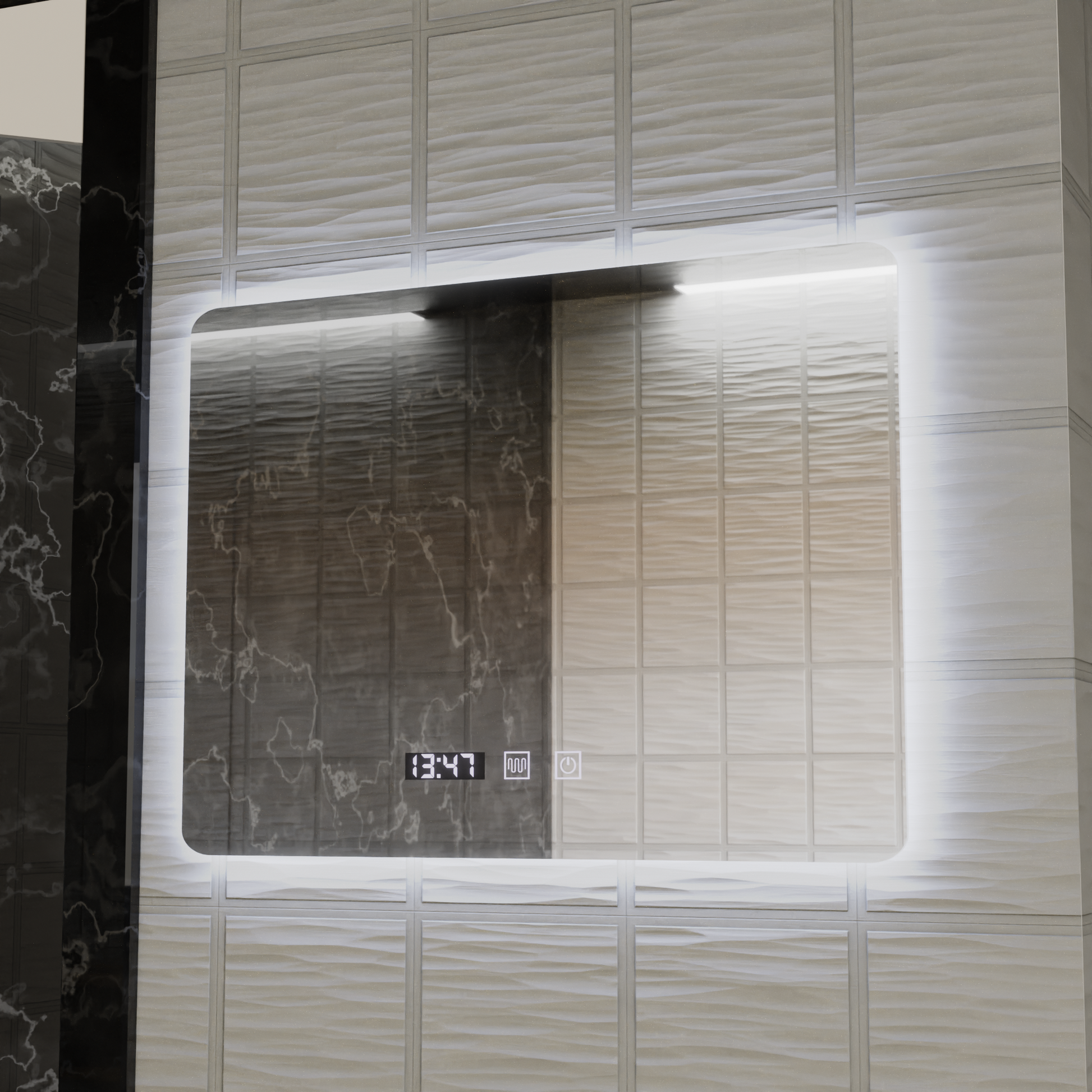 Oglinda LED Dreptunghiulara ARTAR Touch, 80X60cm, Sistem Dezaburire, Dimabila, Ceas si Temperatura, Lumina Calda Neutra Rece 3000K/4000K/6000K Oglinda Baie cu LED si Dezaburire Default Title Alessandro Design