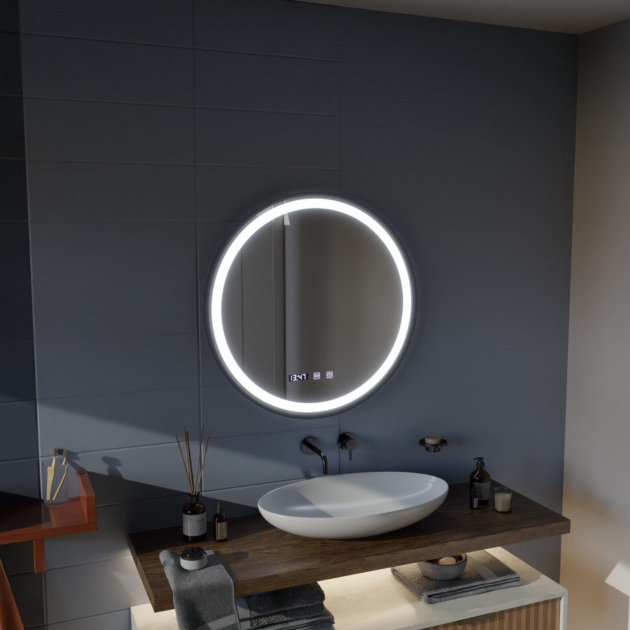 Lustro dotykowe LED NOVARA System odmgławiania, zegar i temperatura 50 cm Czarna rama Lustra szczotkowane Korman S Domyślny tytuł Alessandro Design