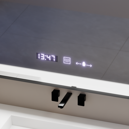 Prostokątne lustro LED, 80x60 cm, Verite Majeste Noir Motion Glow Marcello, system odmgławiania, zegar i termometr, przyciemniane lustra Marcello Domyślny tytuł Alessandro Design