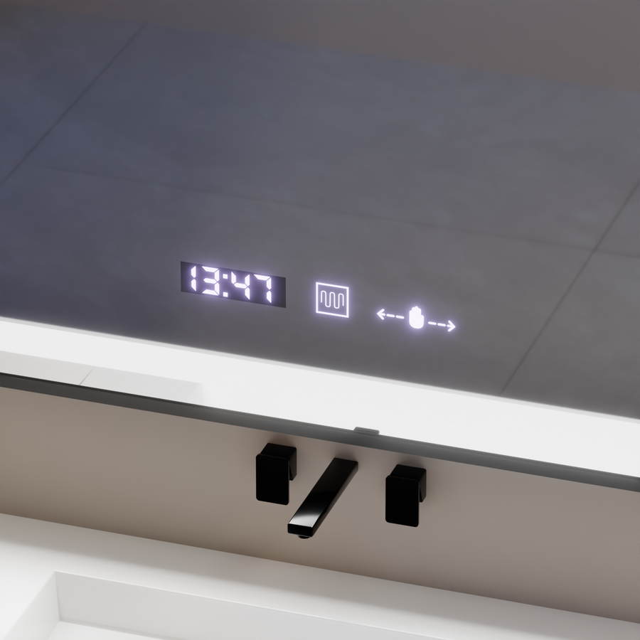 Prostokątne lustro LED, 80x60 cm, Verite Majeste Noir Motion Glow Marcello, system odmgławiania, zegar i termometr, przyciemniane lustra Marcello Domyślny tytuł Alessandro Design