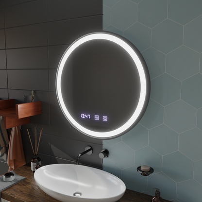 Lustro dotykowe LED NOVARA System odmgławiania, zegar i temperatura 80 cm Czarna rama Lustra szczotkowane Korman S Domyślny tytuł Alessandro Design