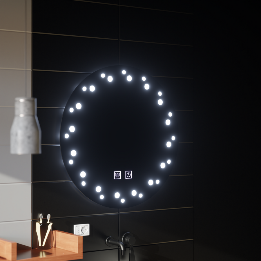 Lustro LED w kolorze kości słoniowej, system odmgławiania, średnica 60 cm, zimne światło 6000 K Korman Mirrors E Domyślny tytuł Alessandro Design