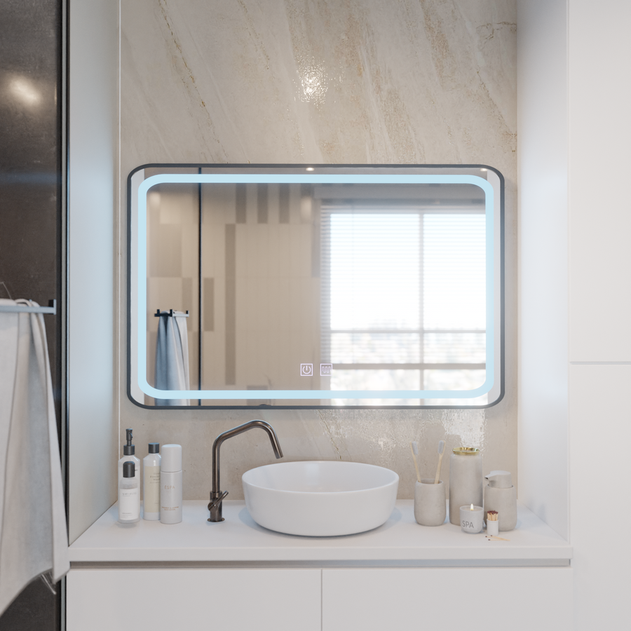 Prostokątne lustro LED 100x65cm EDGE Touch Demister System, lustra z czarną ramką Korman E Domyślny tytuł Alessandro Design