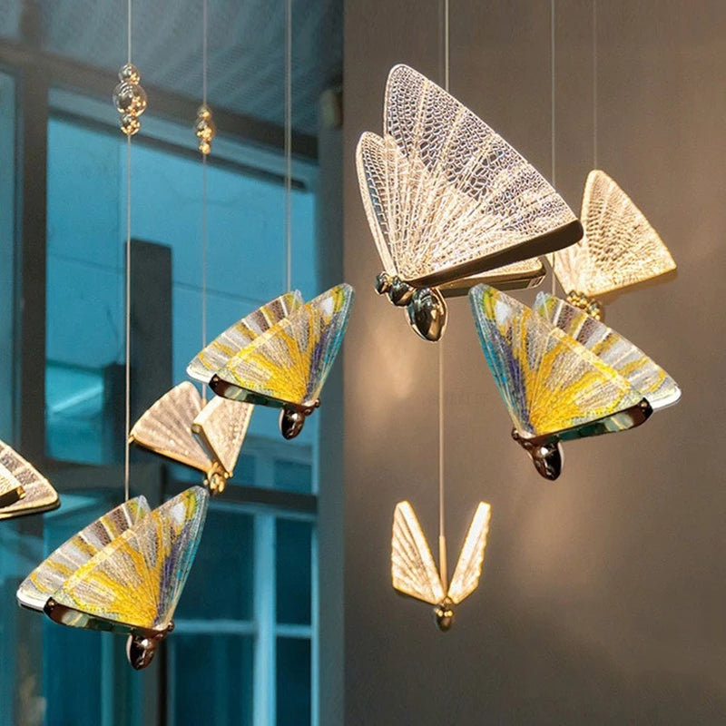Akrylowa lampa wisząca LED Butterfly 9W, ciepłe/neutralne/zimne światło 3000K/4000K/6000K, złoto, metal i akryl, żyrandole LED z regulacją wysokości Domyślny tytuł Alessandro Design