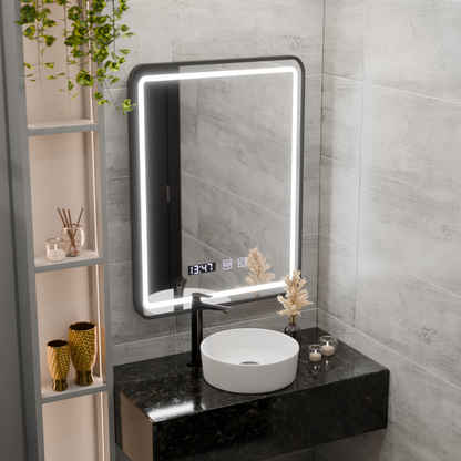 Lustro LED Touch LUCIDA System odmgławiania, zegar i temperatura 50x70 cm Rama Czarne szczotkowane lustra Korman S Domyślny tytuł Alessandro Design
