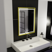 Prostokątne lustro LED, 50x70 cm, Verite Royale Gold Motion Glow Marcello, system przeciwmgielny, zegar i termometr, przyciemniane lustra Marcello Domyślny tytuł Alessandro Design