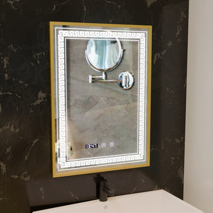 Lustro LED Touch Bruno Demister System, zegar i temperatura 60x80 cm ramka ze szczotkowanego złota, lustra S84/60X80 Korman S Domyślny tytuł Alessandro Design