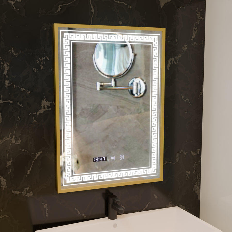 Lustro LED Touch Bruno Demister System, zegar i temperatura 60x80 cm ramka ze szczotkowanego złota, lustra S84/60X80 Korman S Domyślny tytuł Alessandro Design