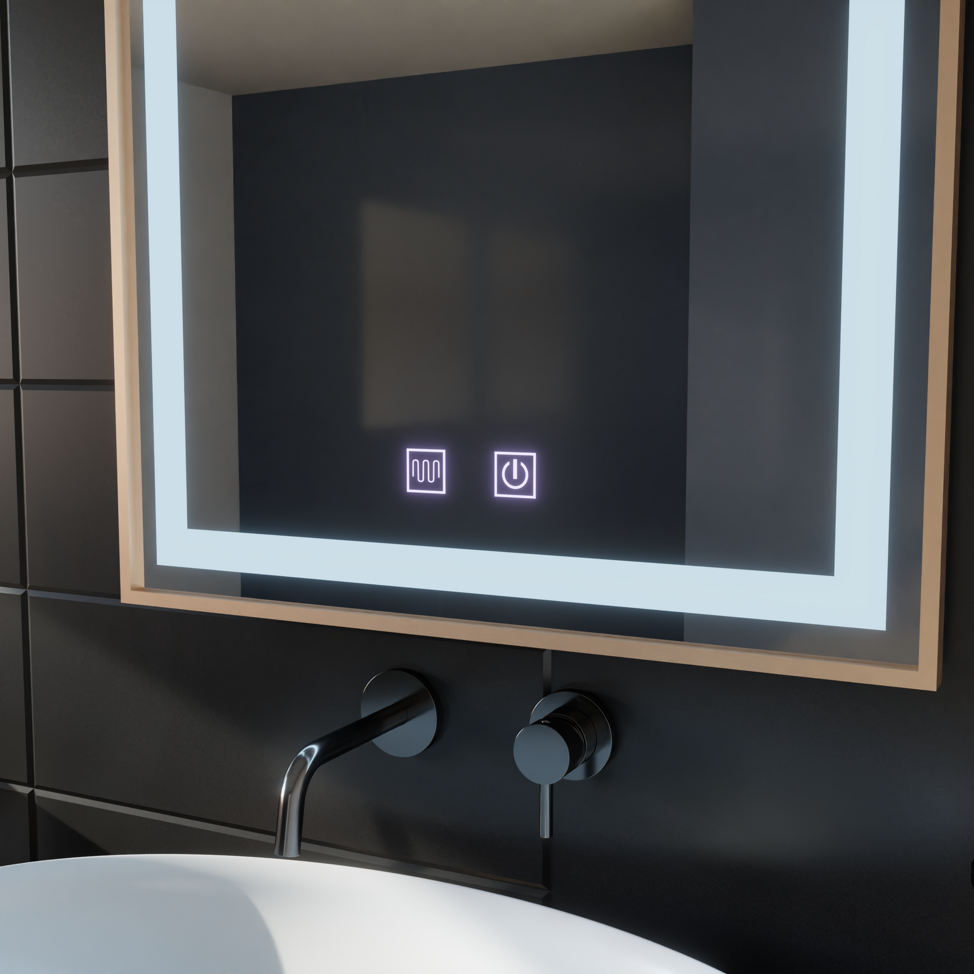 Lustro dotykowe Kariri LED, 60x80 cm, funkcja odmgławiania, lustra ze szczotkowaną ramą w kolorze złotej róży Korman E Domyślny tytuł Alessandro Design