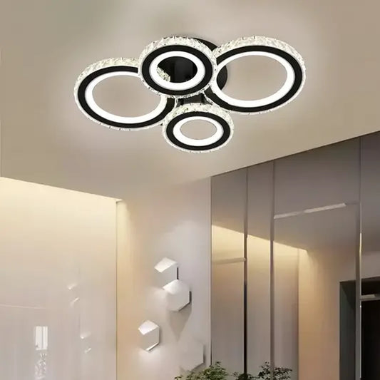 Żyrandol LED z pilotem i kryształem NOVA ROTONDA RGB 68W, 4 koła, światło zimne/ciepłe/neutralne, możliwość przyciemniania, żyrandole LED z czarnego kryształu Domyślny tytuł Alessandro Design