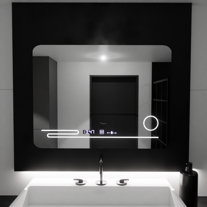 Prostokątne lustro LED, 80x60cm, Harmonie MotionGlow Marcello, system usuwania zamglenia, termometr i zegar, lupa kosmetyczna, przyciemniane lustra Marcello Domyślny tytuł Alessandro Design