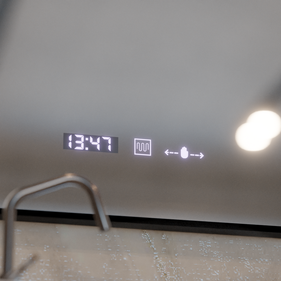 Lustro LED MotionGlow Sofia czujnik z funkcją odmgławiania Termometr Zegar 110x75 cm Możliwość przyciemniania Ciepłe/zimne/neutralne światło, szczotkowana czarna ramka, kolekcja Marcello Funghi Marcello Mirrors Domyślny tytuł Alessandro Design