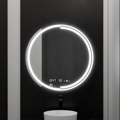 Okrągłe lustro LED, 60 cm, czujnik MotionGlow Consuel Marcello, system odmgławiania, zegar i termometr, przyciemniane lustra Marcello Domyślny tytuł Alessandro Design