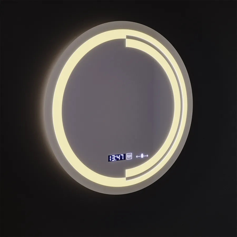 Okrągłe lustro LED, 60 cm, czujnik MotionGlow Consuel Marcello, system odmgławiania, zegar i termometr, przyciemniane lustra Marcello Domyślny tytuł Alessandro Design