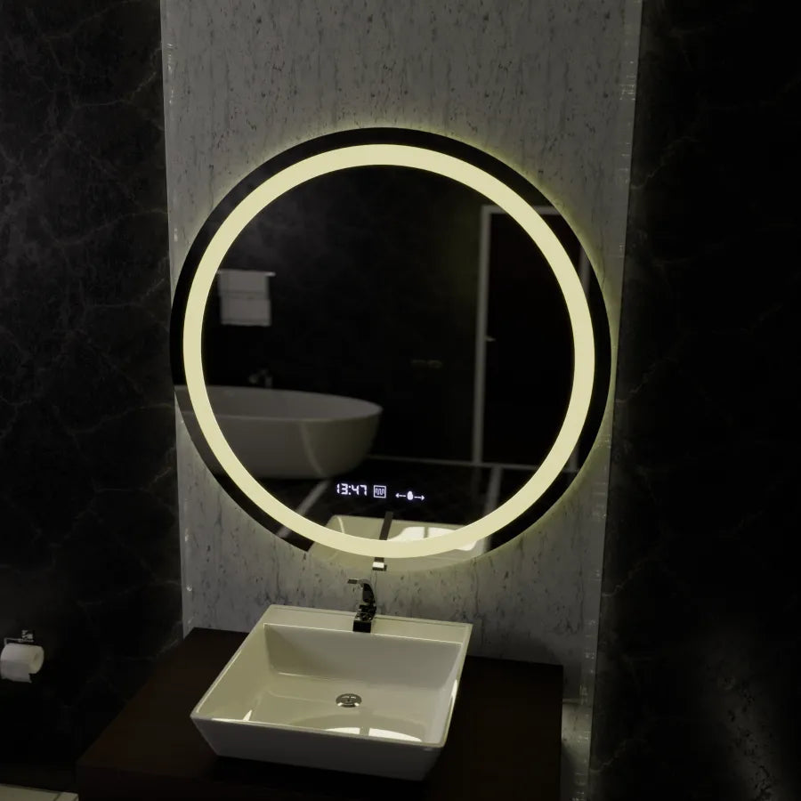 Okrągłe lustro LED, 100 cm, Celeste MotionGlow Marcello, system odmgławiania, zegar i termometr, lustra Dimabila Marcello Domyślny tytuł Alessandro Design