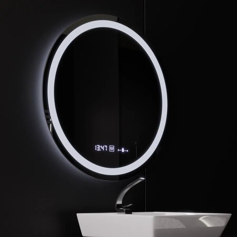 Okrągłe lustro LED, średnica 50 cm, Celeste MotionGlow Marcello, system usuwania zamglenia, zegar i termometr, możliwość przyciemniania, ciepłe, neutralne, zimne światło 3000 K/4000 K/6000 K Lustra Marcello Domyślny tytuł Alessandro Design