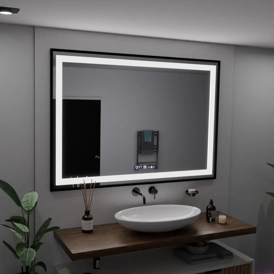 Prostokątne lustro LED, 100x65 cm, Verite Majeste Noir Motion Glow Marcello, system odmgławiania, zegar i termometr, przyciemniane lustra Marcello Domyślny tytuł Alessandro Design