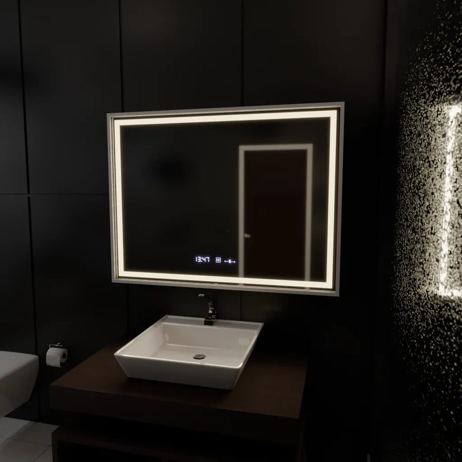 Prostokątne lustro LED, 120x80 cm, Verite Imperial Silver Motion Glow Marcello, system przeciwmgielny, zegar i termometr, przyciemniane lustra Marcello Domyślny tytuł Alessandro Design