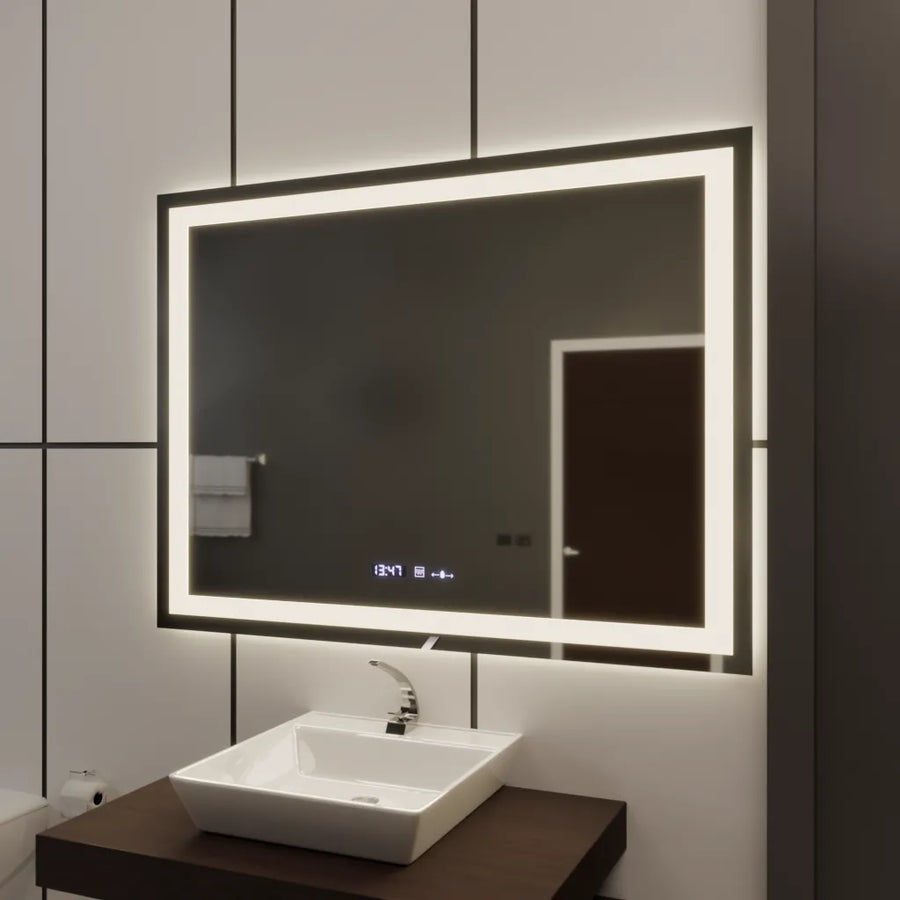 Prostokątne lustro LED 120x80cm Vérité MotionGlow Marcello, system odmgławiania, zegar i termometr, ściemniane lustra Marcello Domyślny tytuł Alessandro Design