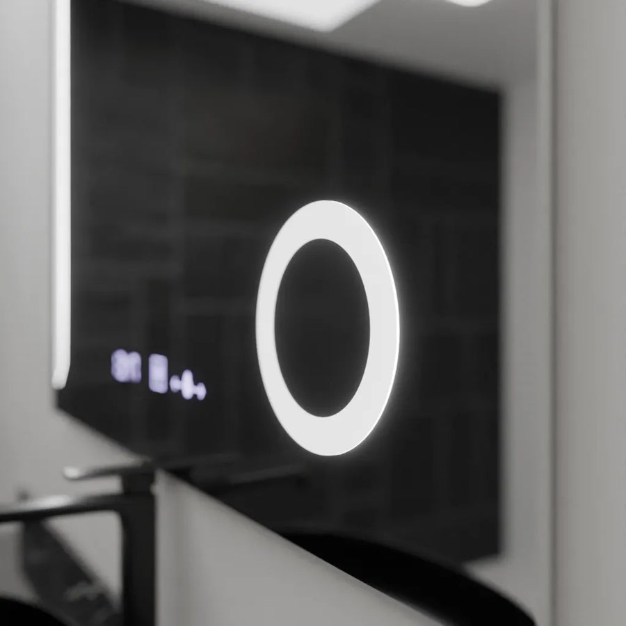 Prostokątne lustro LED, 100x80 cm, Precision MotionGlow Marcello, system usuwania zamglenia, zegar i termometr, lupa kosmetyczna, przyciemniane lustra Marcello Domyślny tytuł Alessandro Design