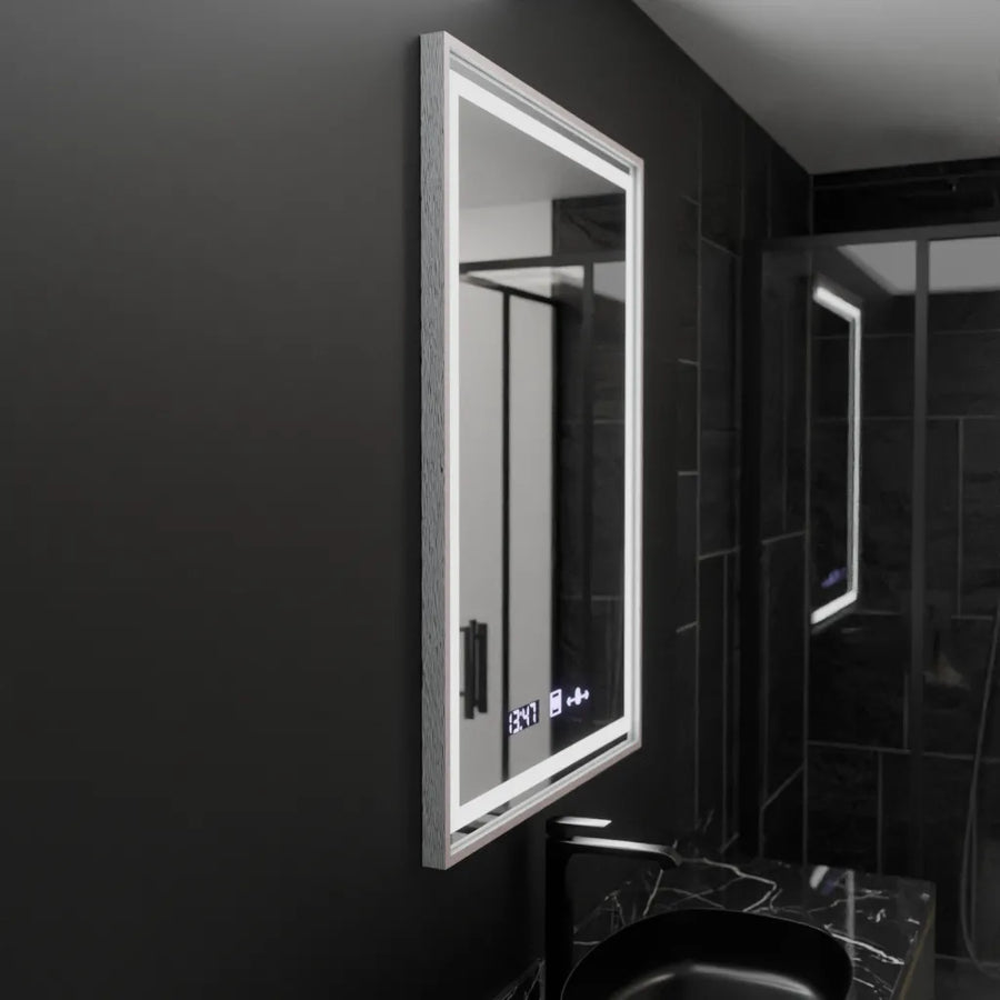 Prostokątne lustro LED, 60x80cm, Verite Imperial Silver Motion Glow Marcello, system odmgławiania, zegar i termometr, przyciemniane lustra Marcello Domyślny tytuł Alessandro Design