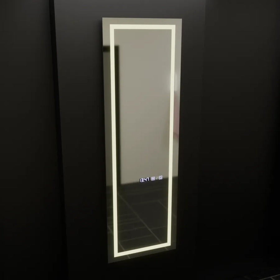 Prostokątne lustro LED, 45x140 cm, czujnik radarowy Giulia Marcello, system odmgławiania, zegar i termometr, Dimabila, lusterka Dressing Couture Domyślny tytuł Alessandro Design