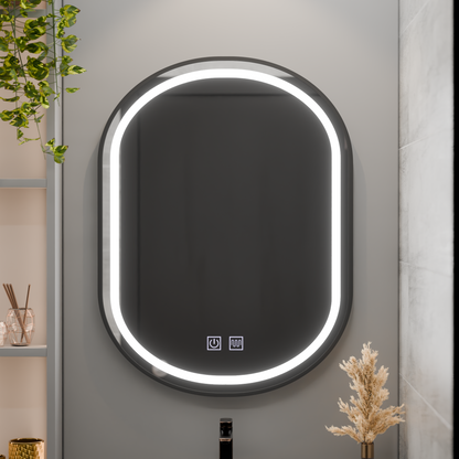 Owalne lustro LED 50x80cm VETRO Touch ściemnialny system odmgławiacza, czarna ramka Lustra Korman E Domyślny tytuł Alessandro Design
